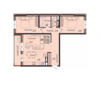 3 комнатная 73.22м²