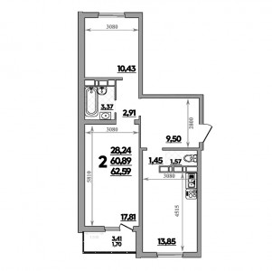 2 комнатная 62.59м²