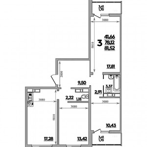 3 комнатная 81.52м²