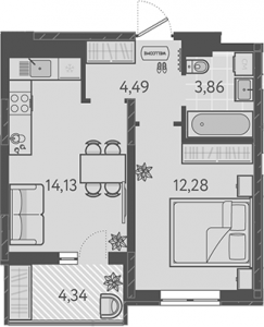 1 комнатная 36.93м²